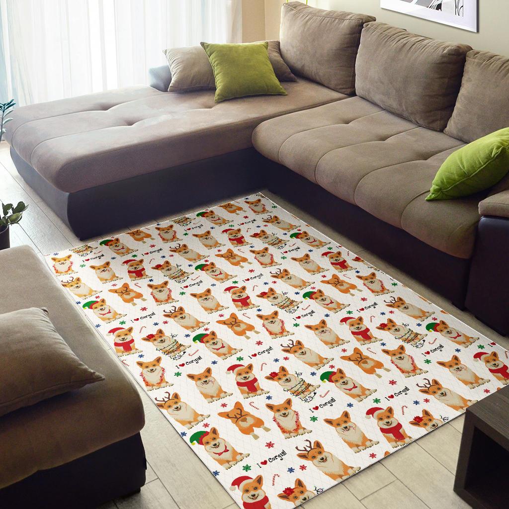 Christmas Corgi Pattern Background Area Rug