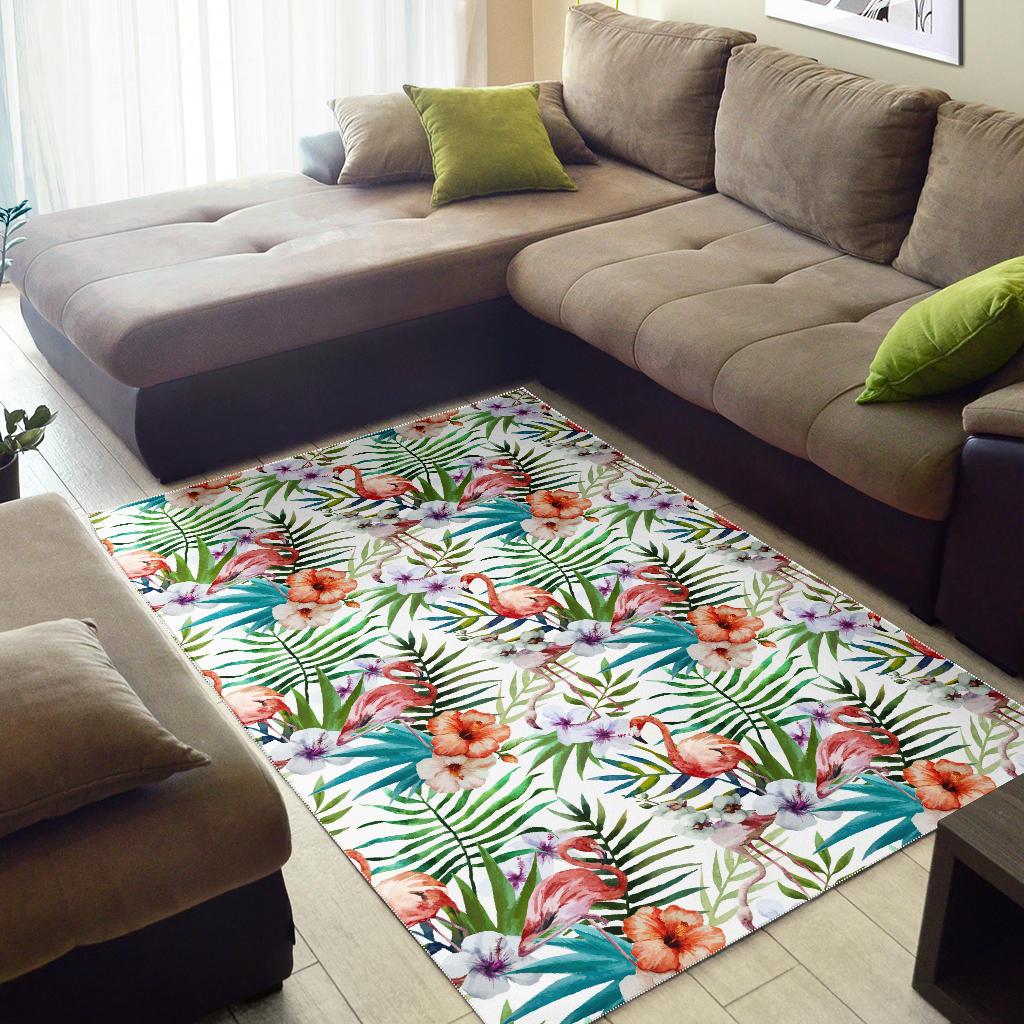 Flamingo Flower Leaves Pattern Area Rug
