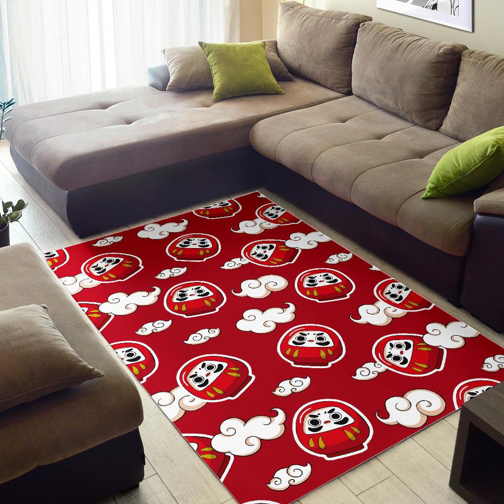 Red Daruma Cloud Pattern Area Rug