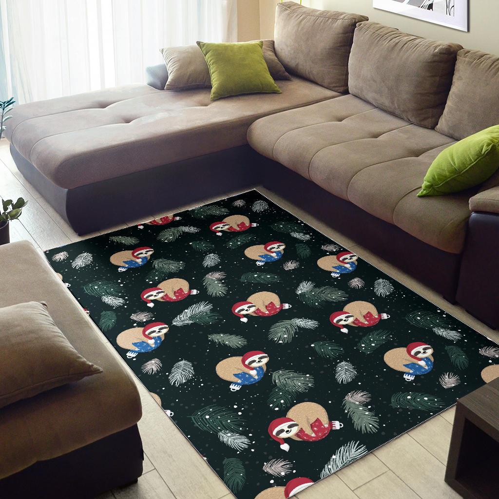 Cute sloths sleeping christmas ball santa hat pattern Area Rug