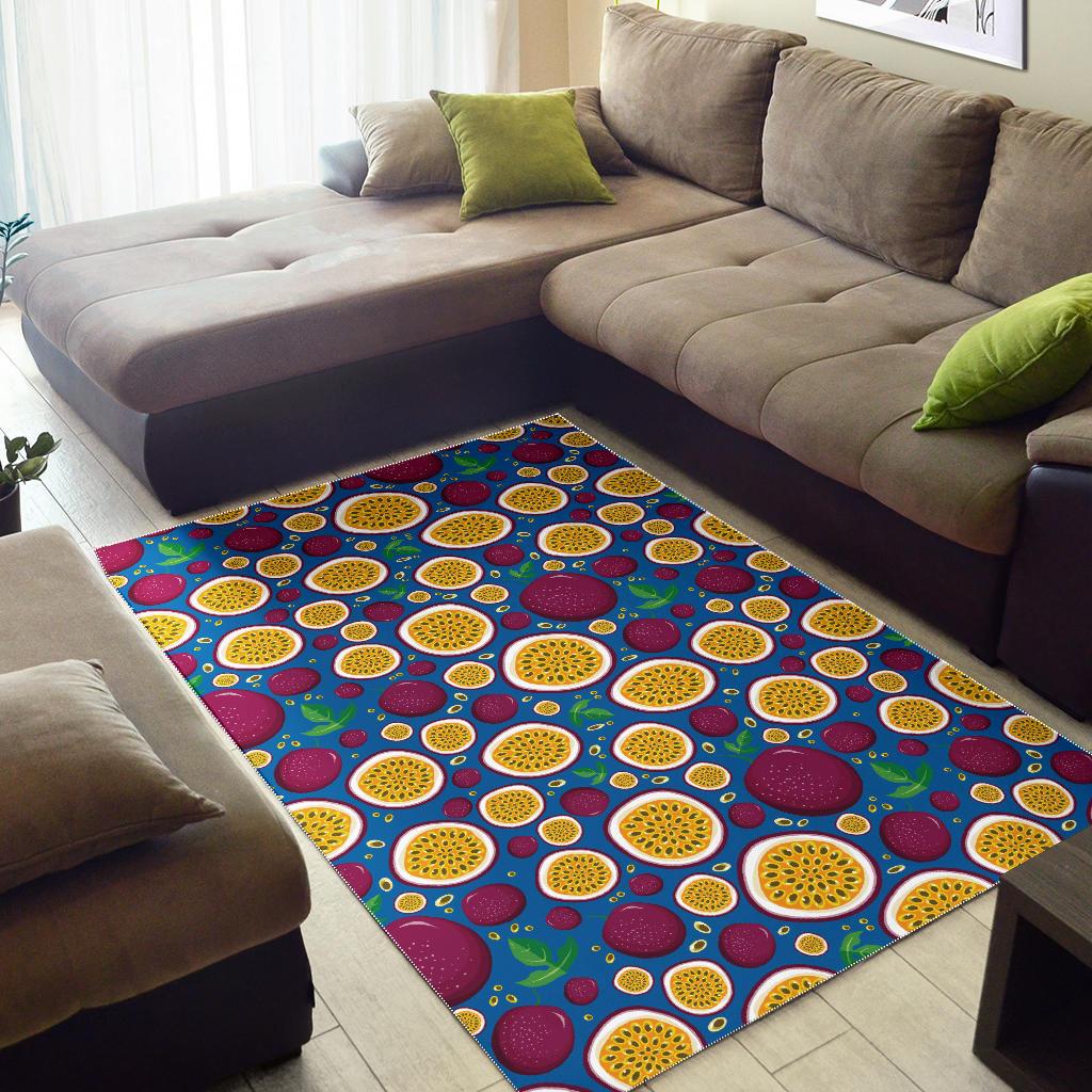 Passion fruit blue background Area Rug