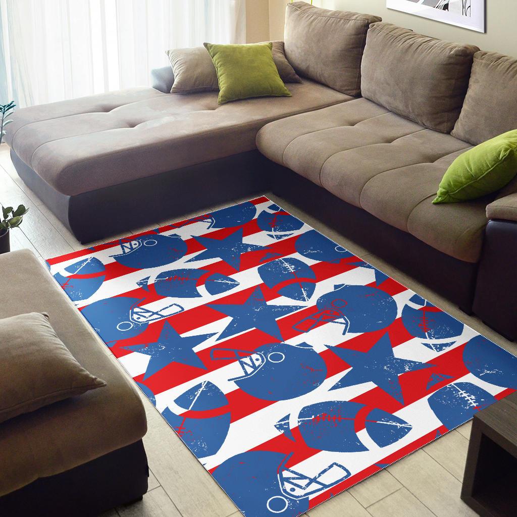 American football ball star stripes pattern Area Rug
