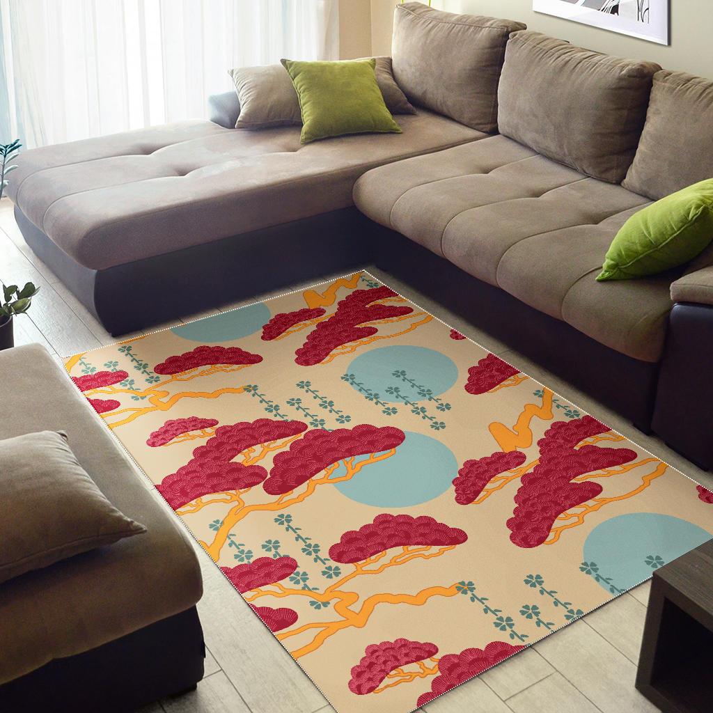 Red Bonsai gray sun japanese pattern Area Rug