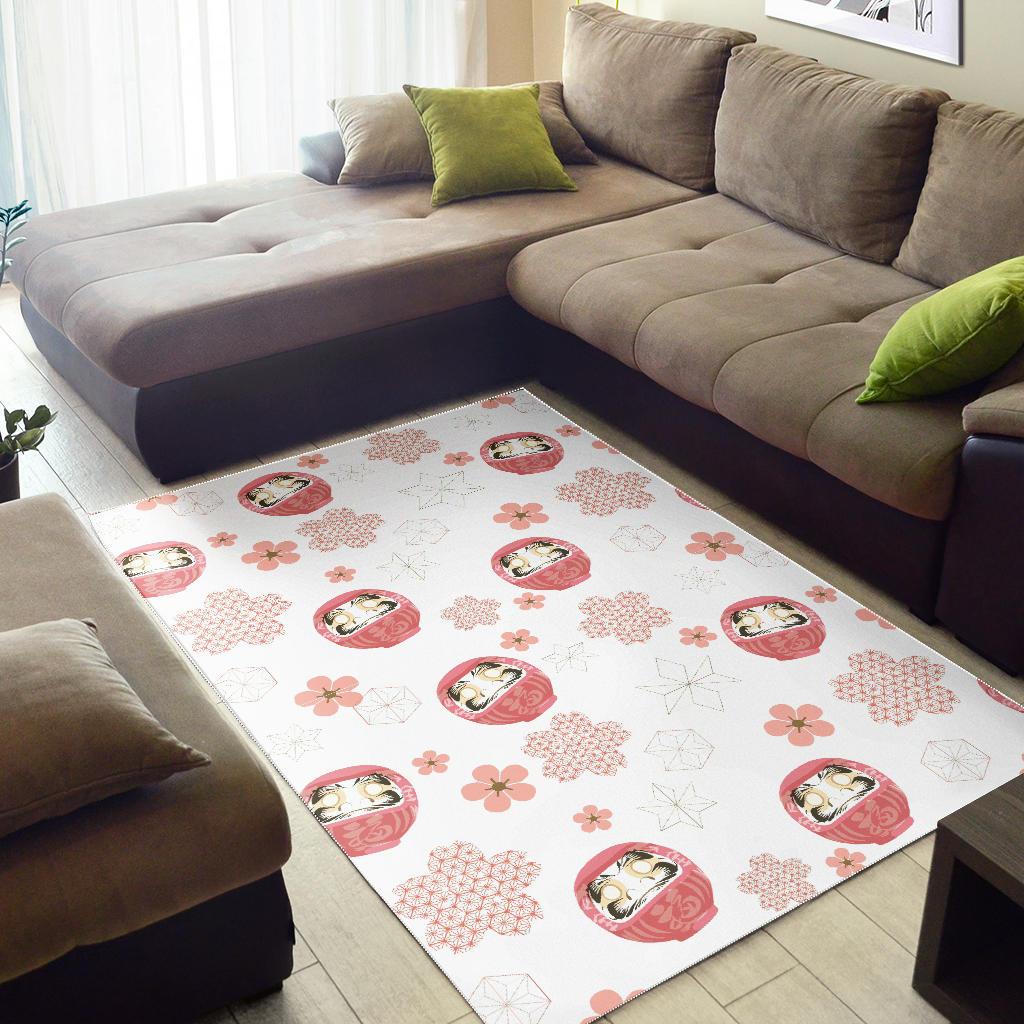 Daruma japanese wooden doll cherry blossom flower pattern Area Rug