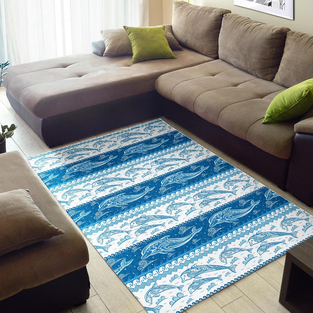 Dolphin Tribal Pattern Ethnic Motifs Area Rug