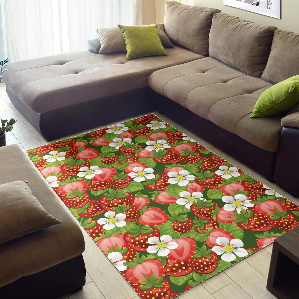 Strawberry Leaves Flower Pattern Area Rug