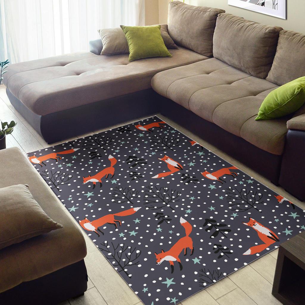 Fox Snow Winter Pattern Area Rug