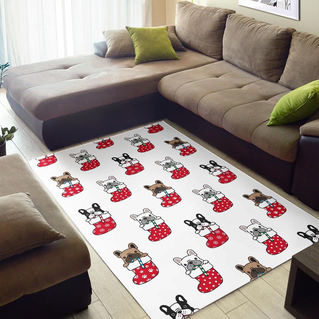 French Bulldog in Sock Pattern Area Rug