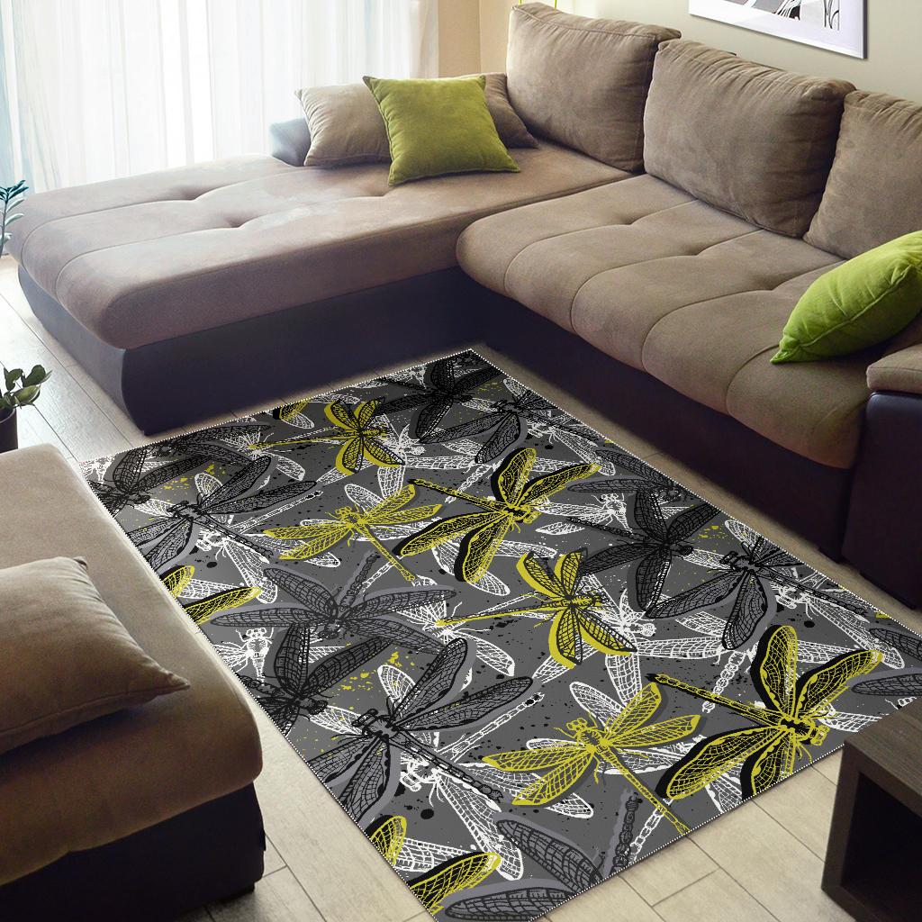 Hand drawn dragonfly pattern Area Rug