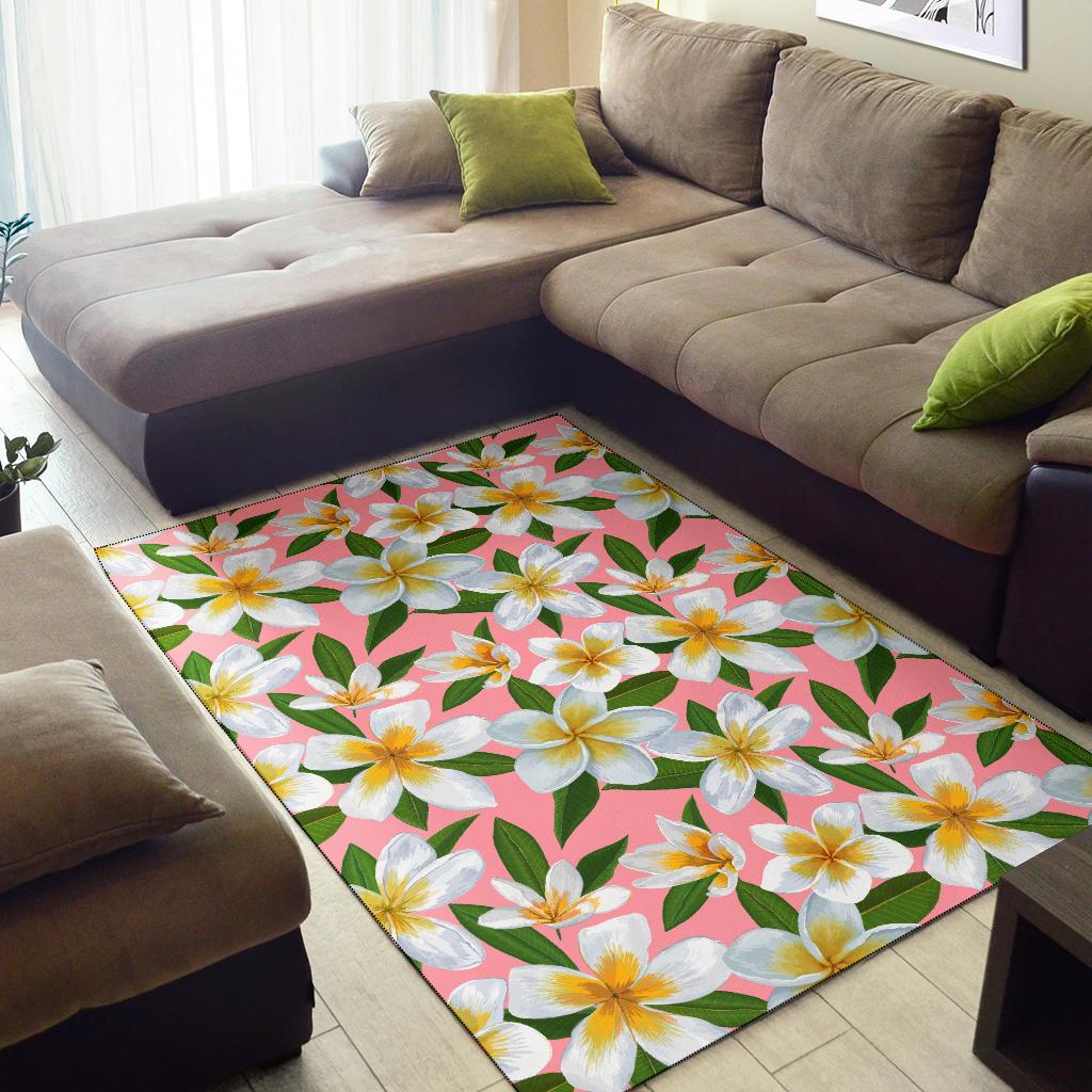 White Plumeria Pattern Print Design PM011 Area Rugs