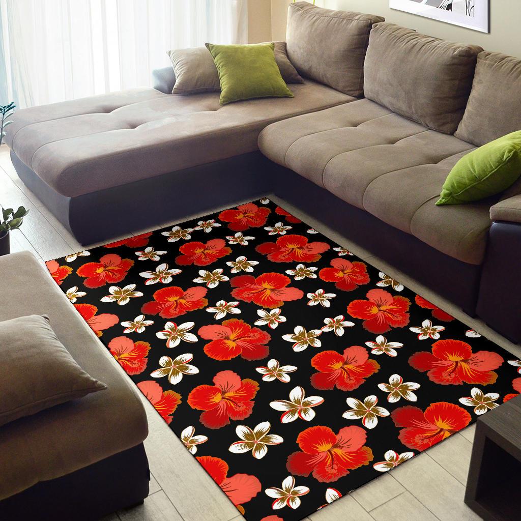 Red Hibiscus Pattern Print Design HB022 Area Rugs