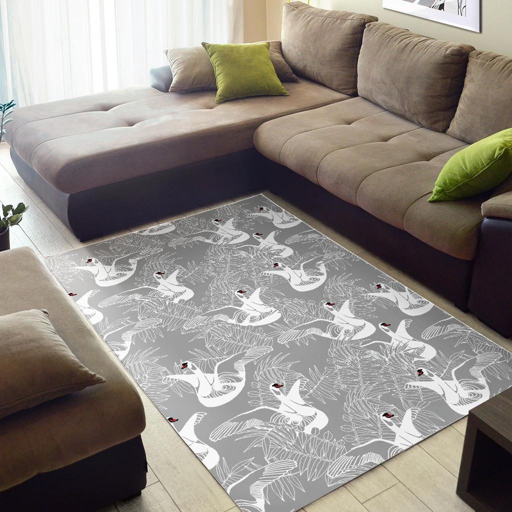 white swan gray background Area Rug