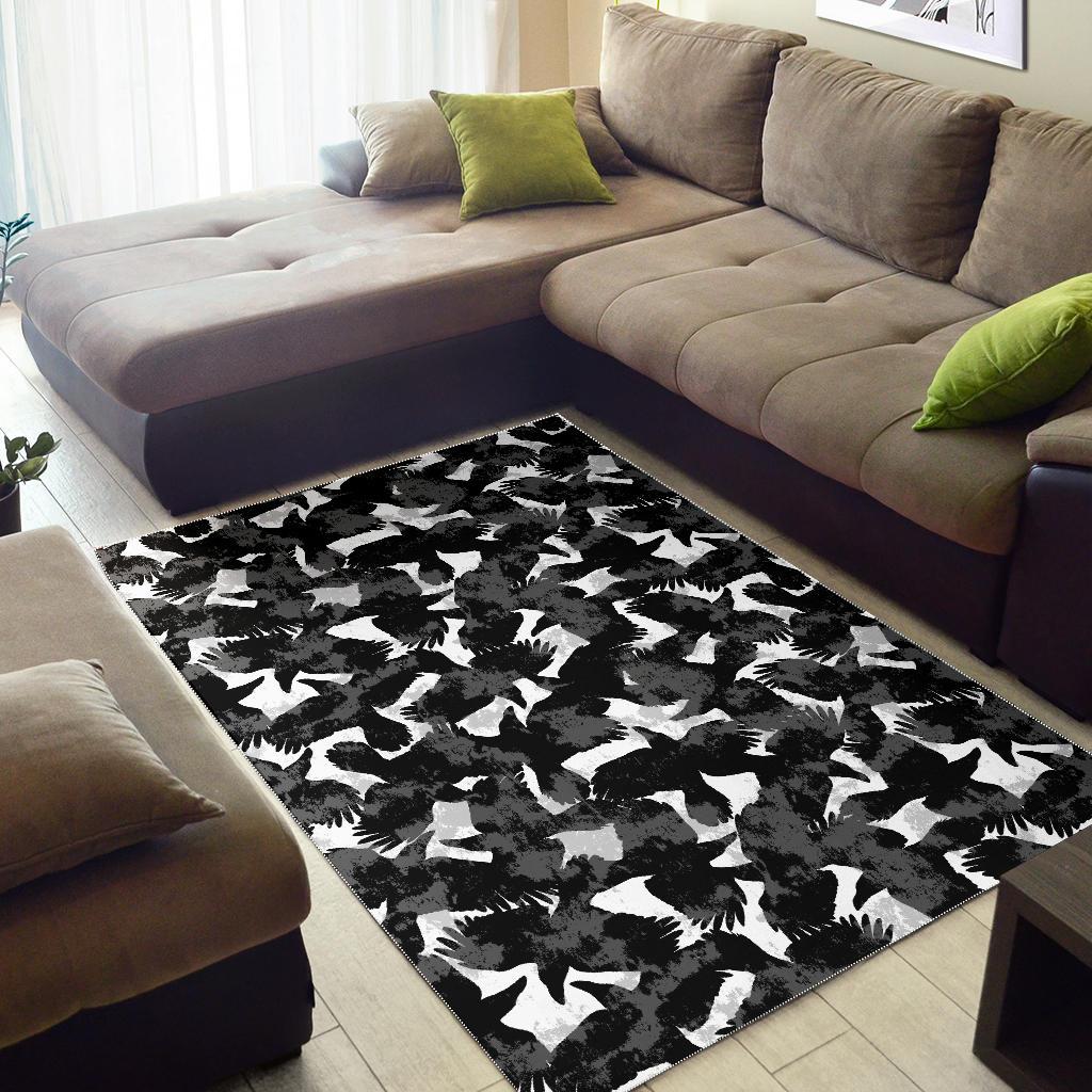 Crow illustration pattern Area Rug