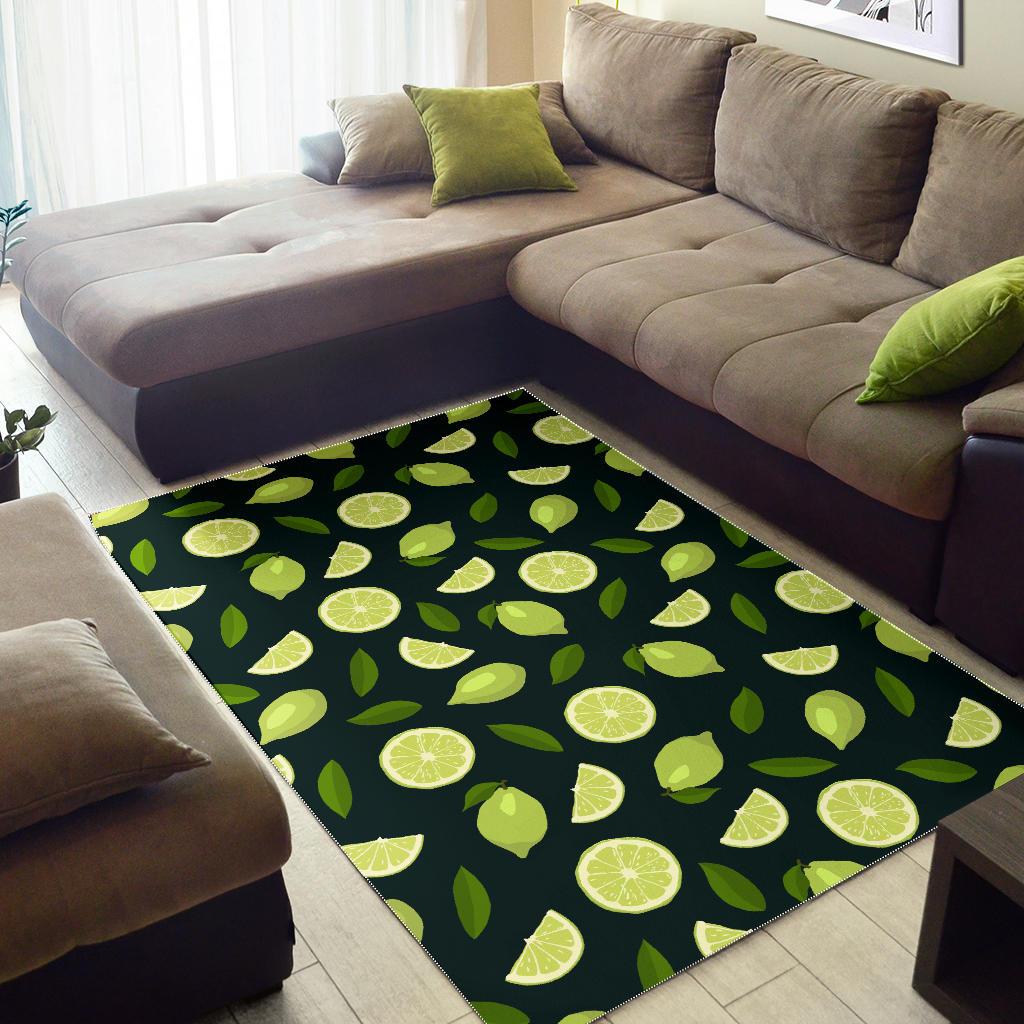 Lime Leaves Pattern Area Rug