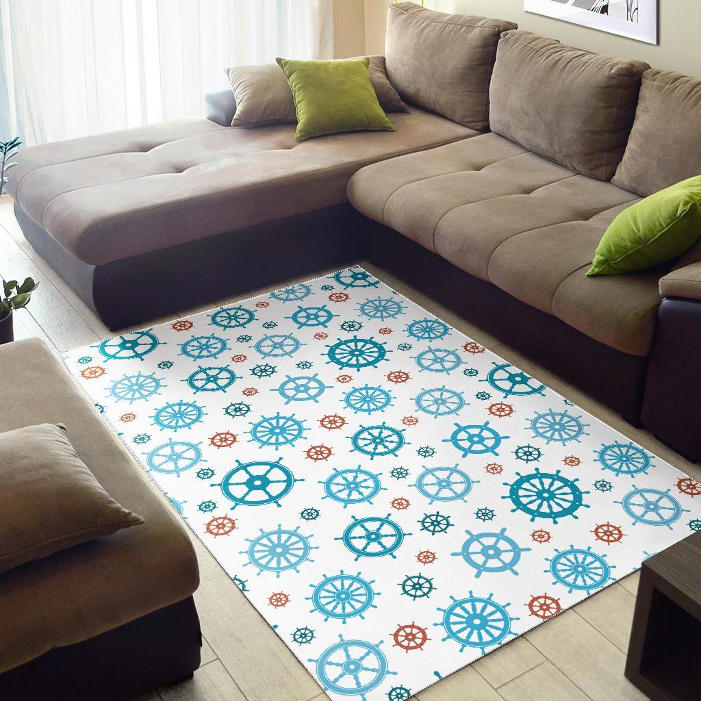 Nautical Steering Wheel Rudder Pattern Background Area Rug