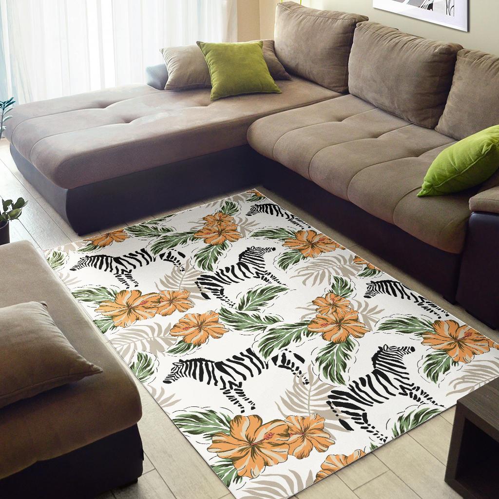 Zebra Hibiscus Pattern Area Rug