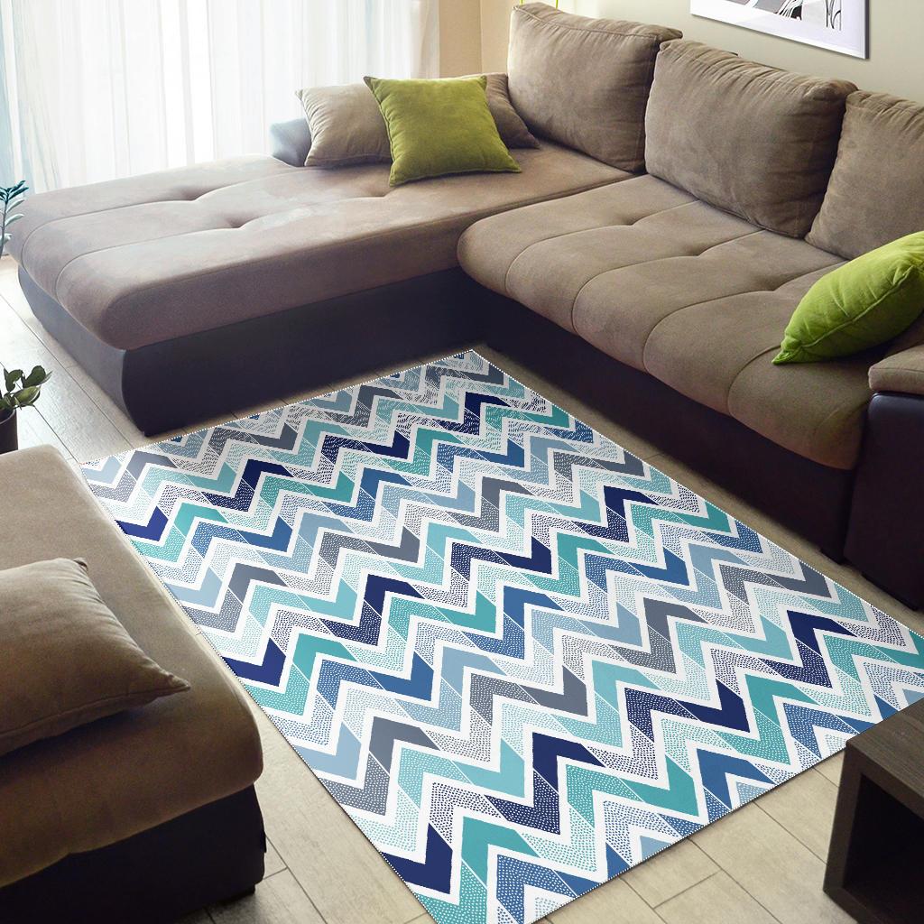 zigzag  chevron blue pattern Area Rug