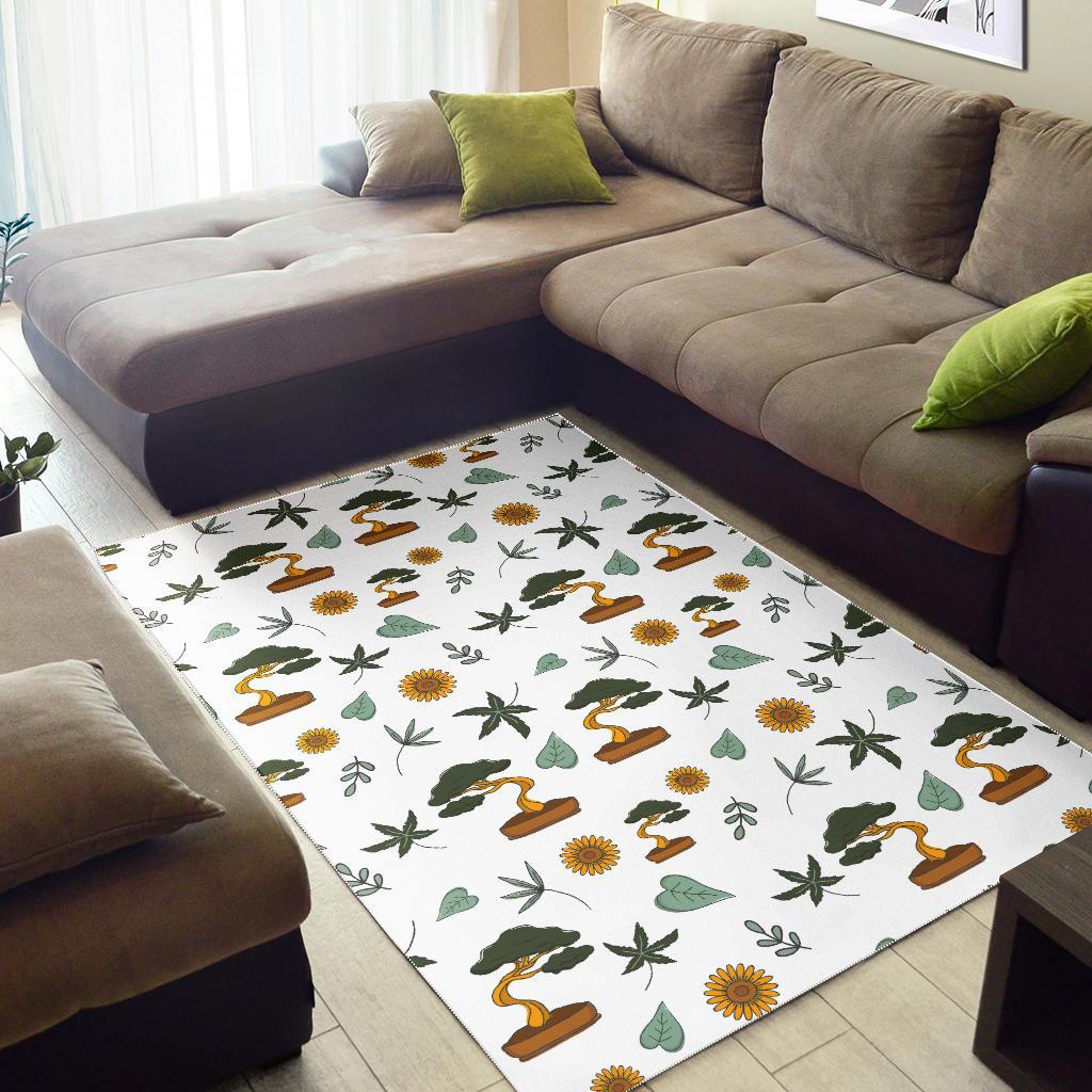 Bonsai Leaves Flower Pattern Area Rug