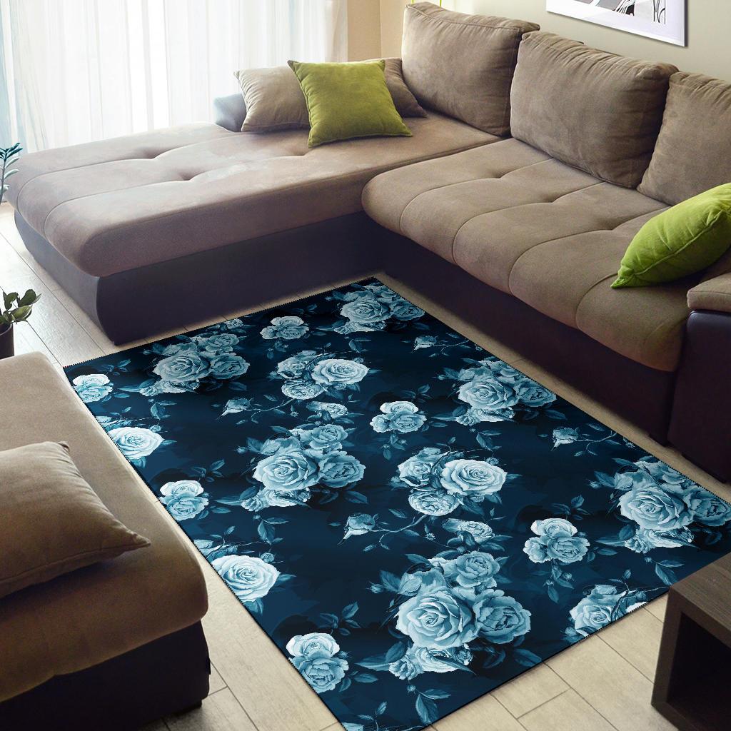 Rose Blue Pattern Print Design RO014 Area Rugs