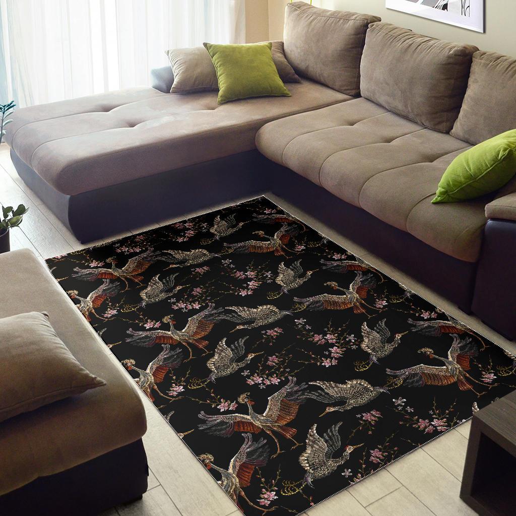 Japanese Crane Pattern Background Area Rug