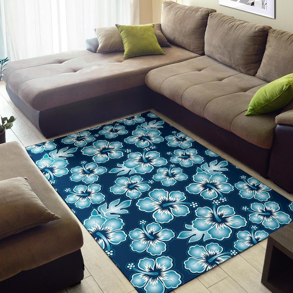 Blue Hibiscus Pattern Print Design HB011 Area Rugs
