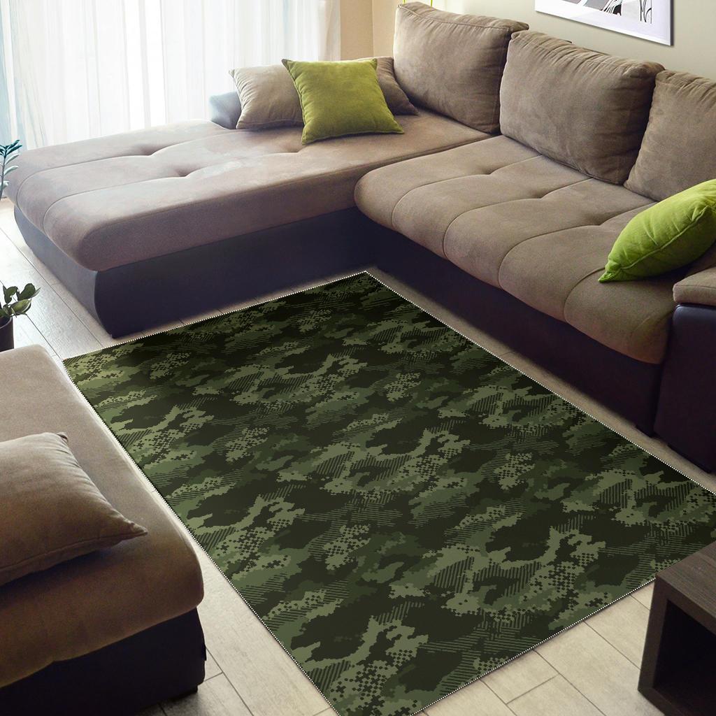 Digital Green camo camouflage pattern Area Rug