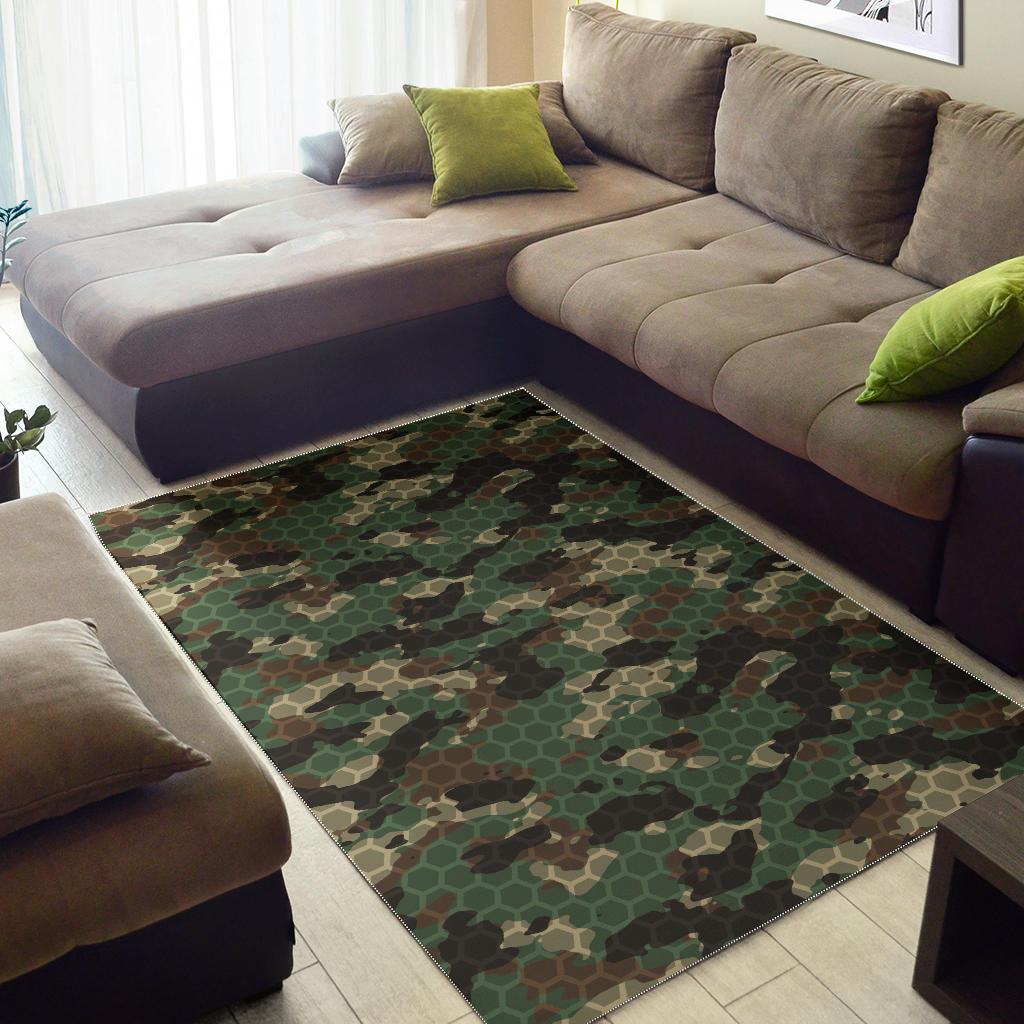 Green Camo Camouflage Honeycomb Pattern Area Rug