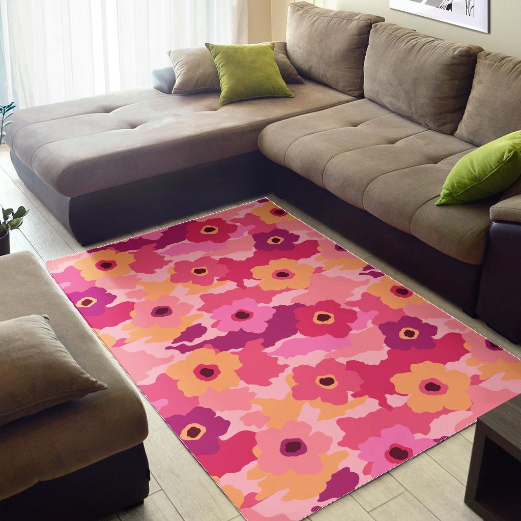 Pink Camo Camouflage Flower Pattern Area Rug