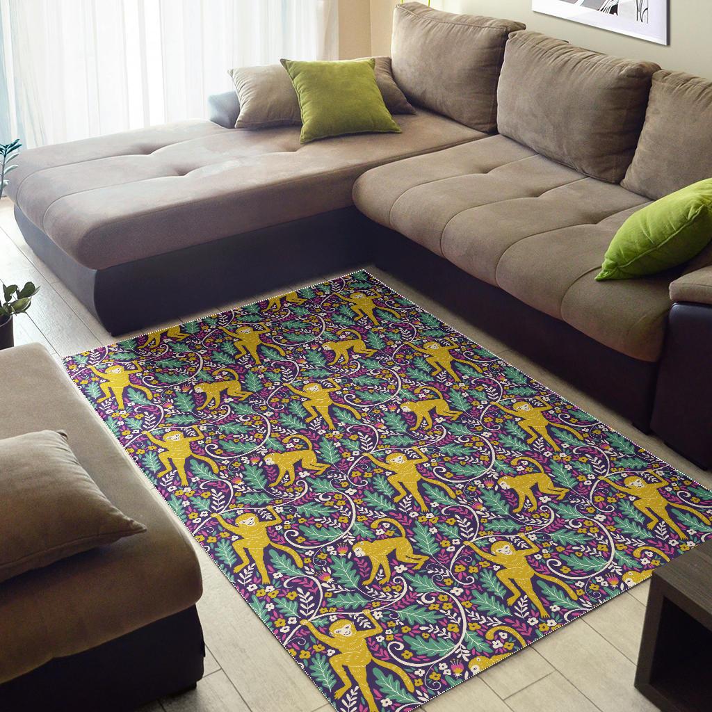 Cute yellow monkey leaves pattern Area Rug