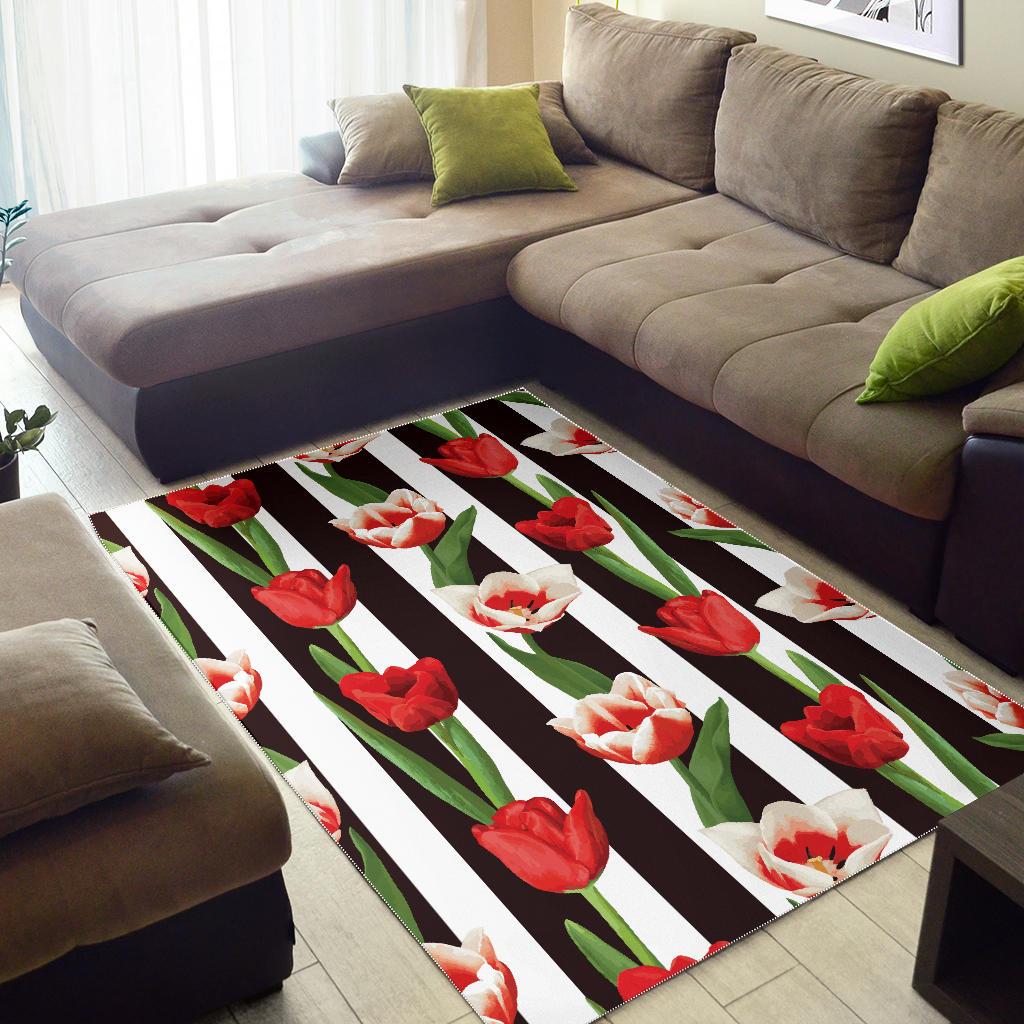 red and white tulips pattern Area Rug
