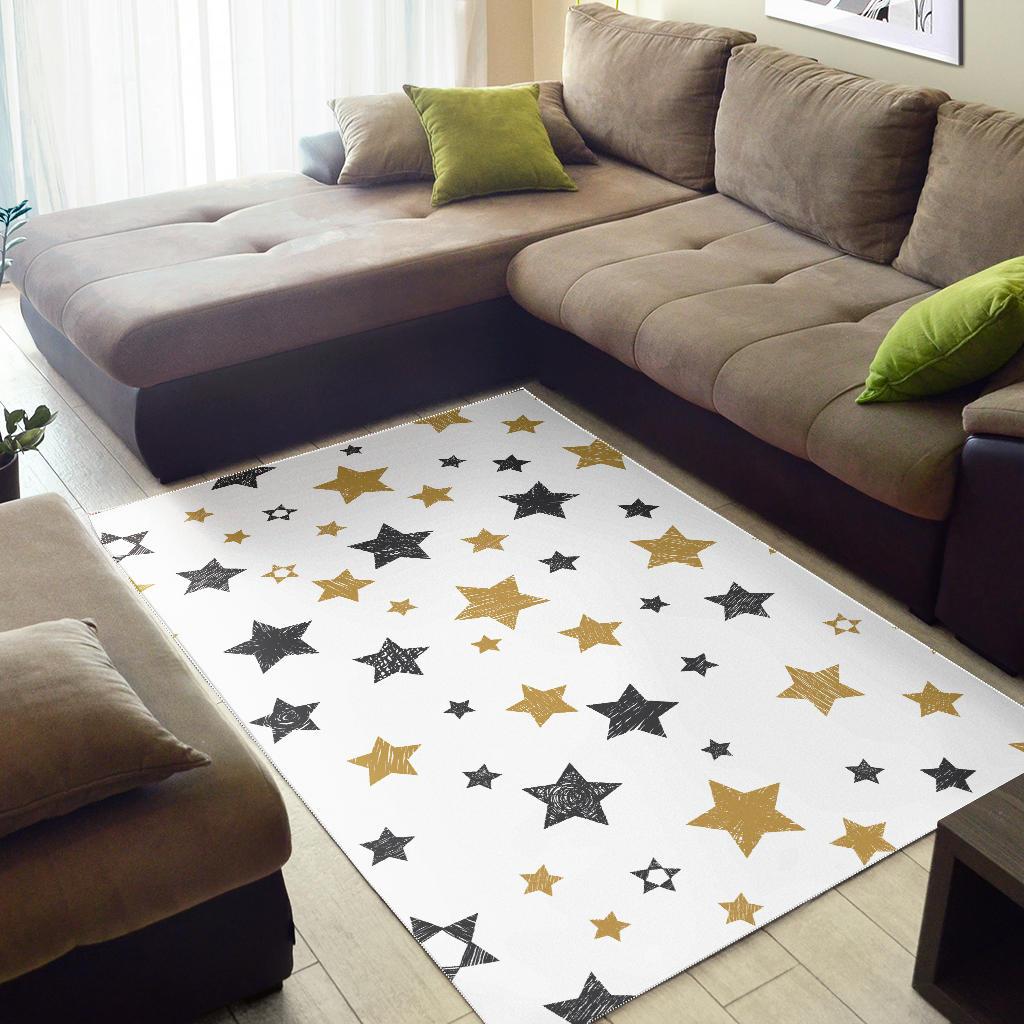 hand drawn gold black star pattern Area Rug