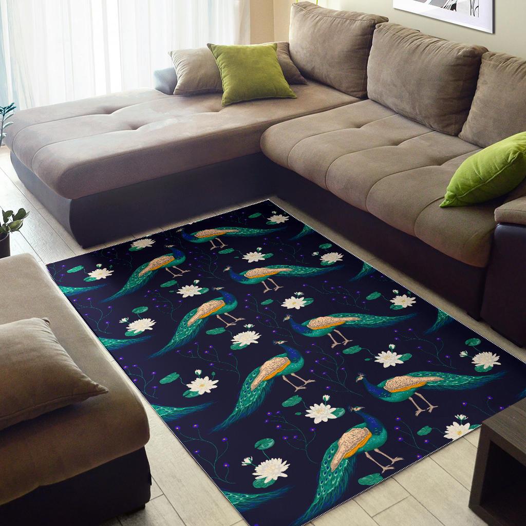 Peacock Flower Pattern Area Rug