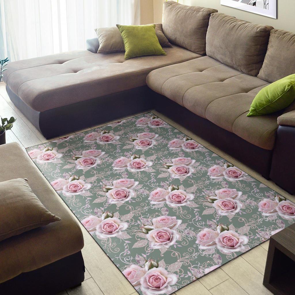 Rose White Pattern Print Design RO012 Area Rugs