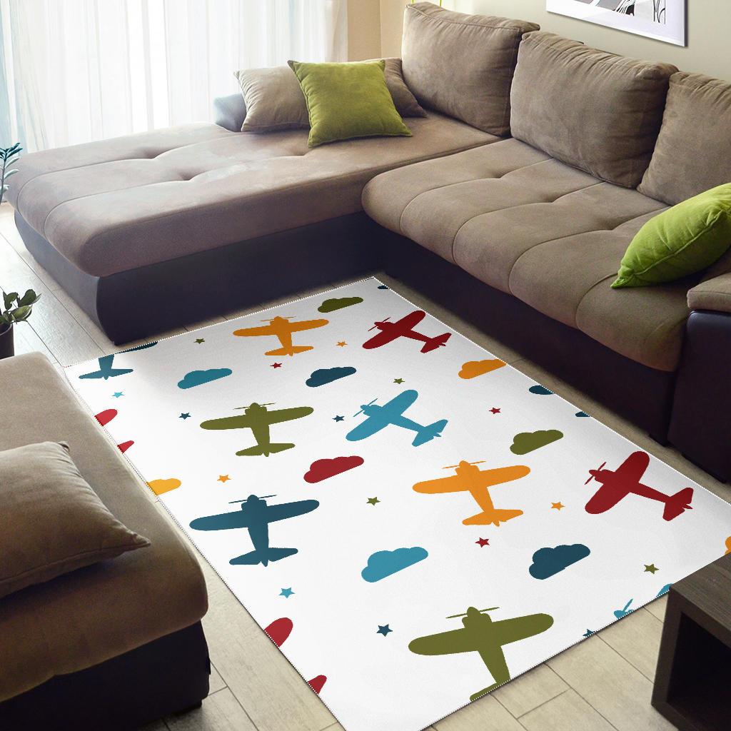 Airplane star cloud colorful Area Rug