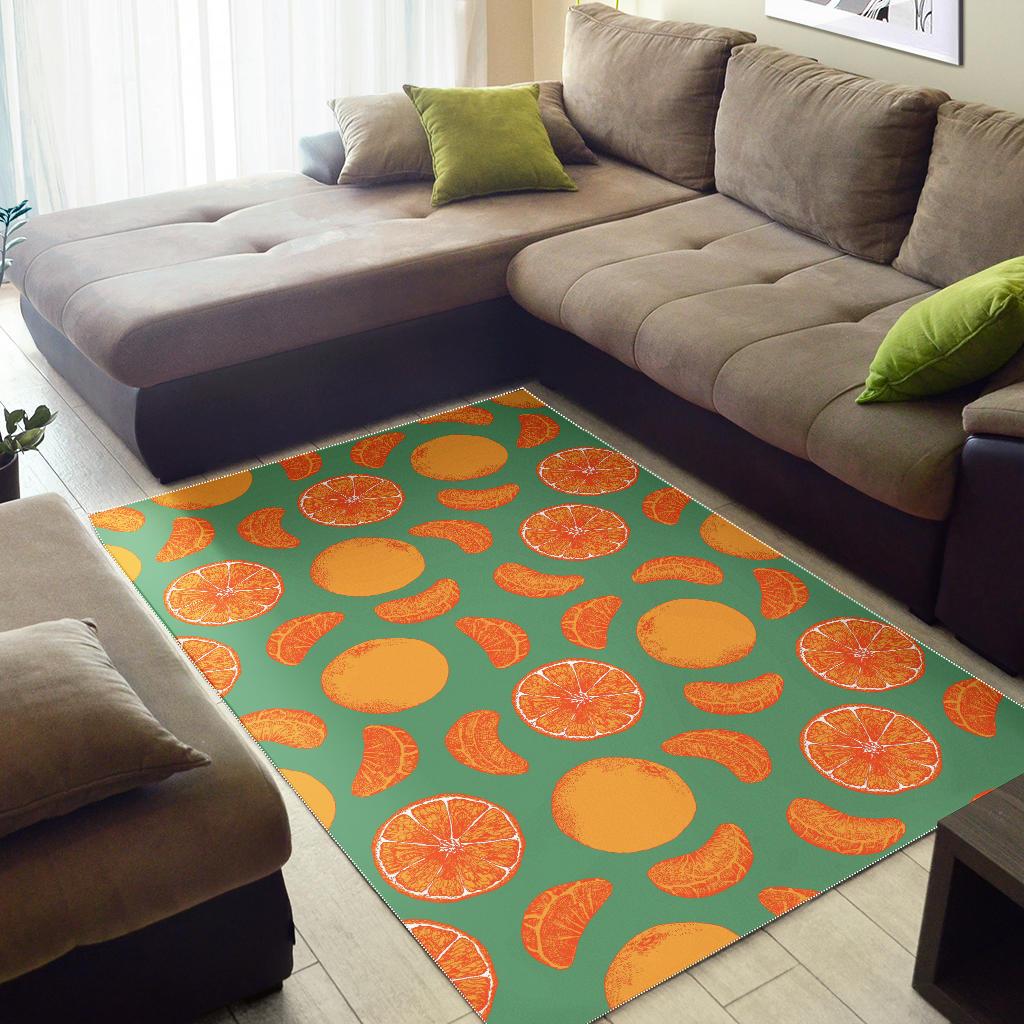 orange fruit pattern green background Area Rug