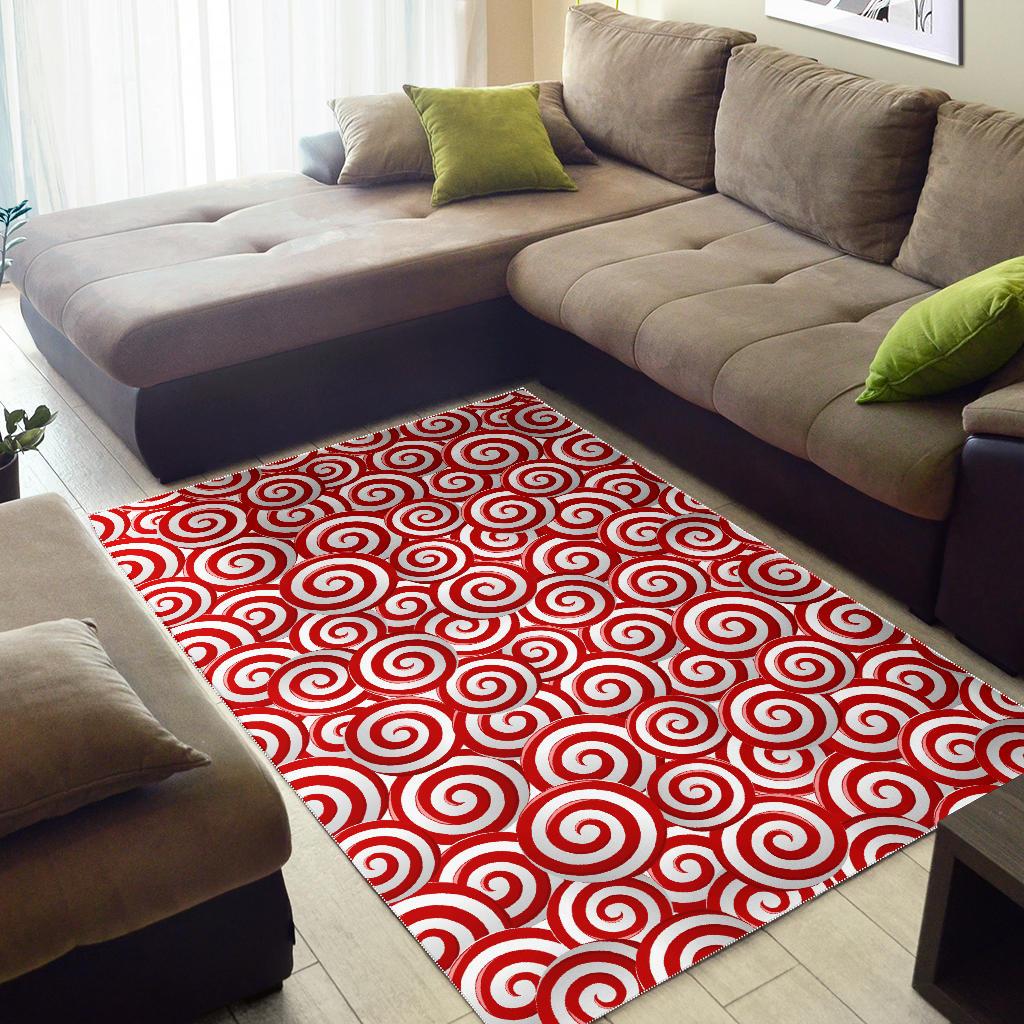 Red and White Candy Spiral Lollipops Pattern Area Rug
