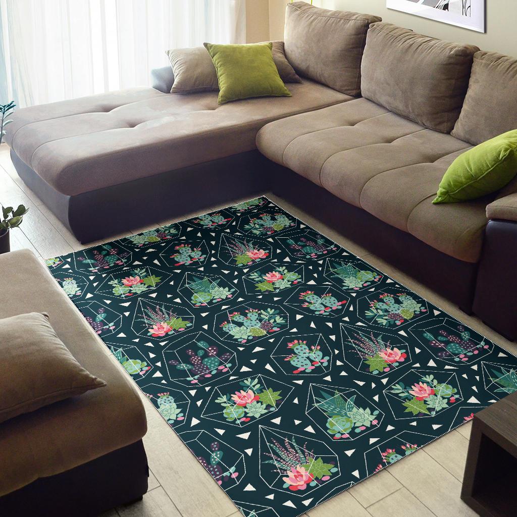 Cactus glass terrarium pattern Area Rug