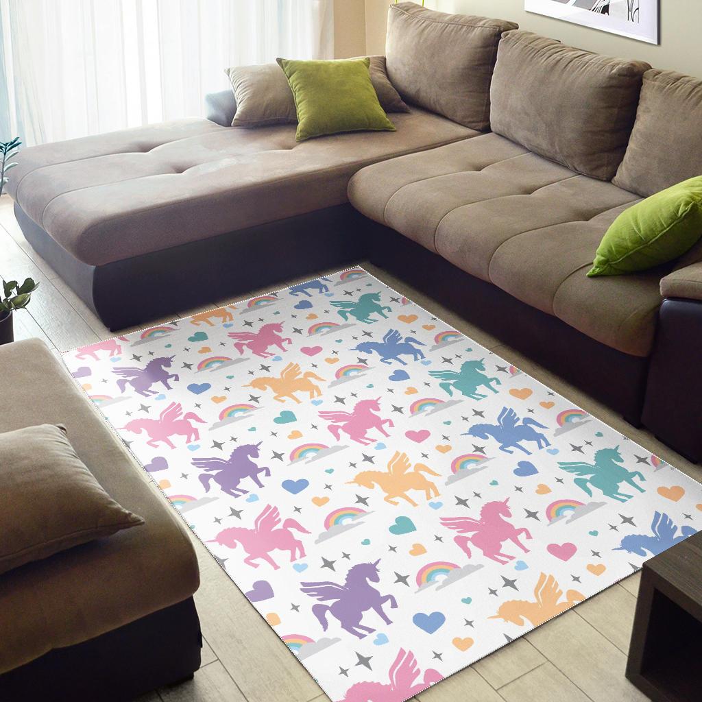 colorful unicorn rainbow heart pattern Area Rug