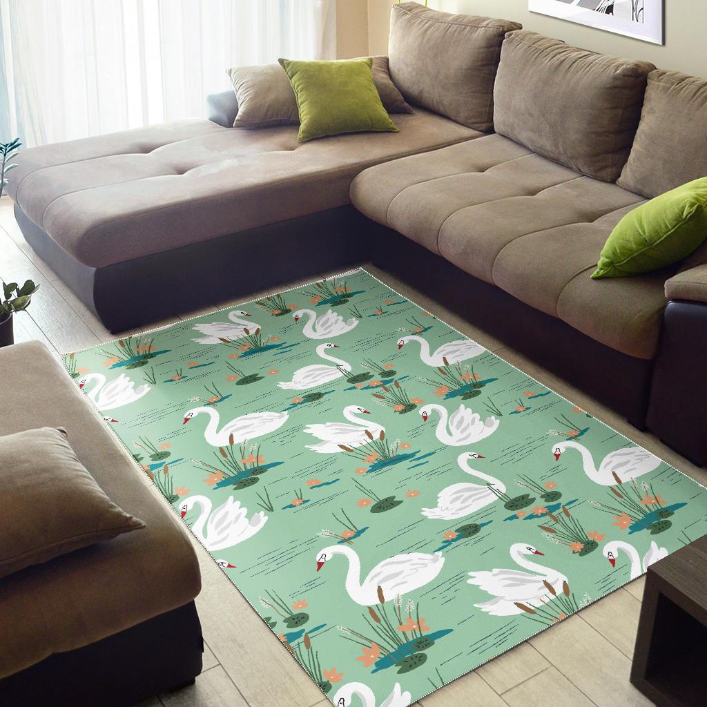 White swan lake pattern Area Rug