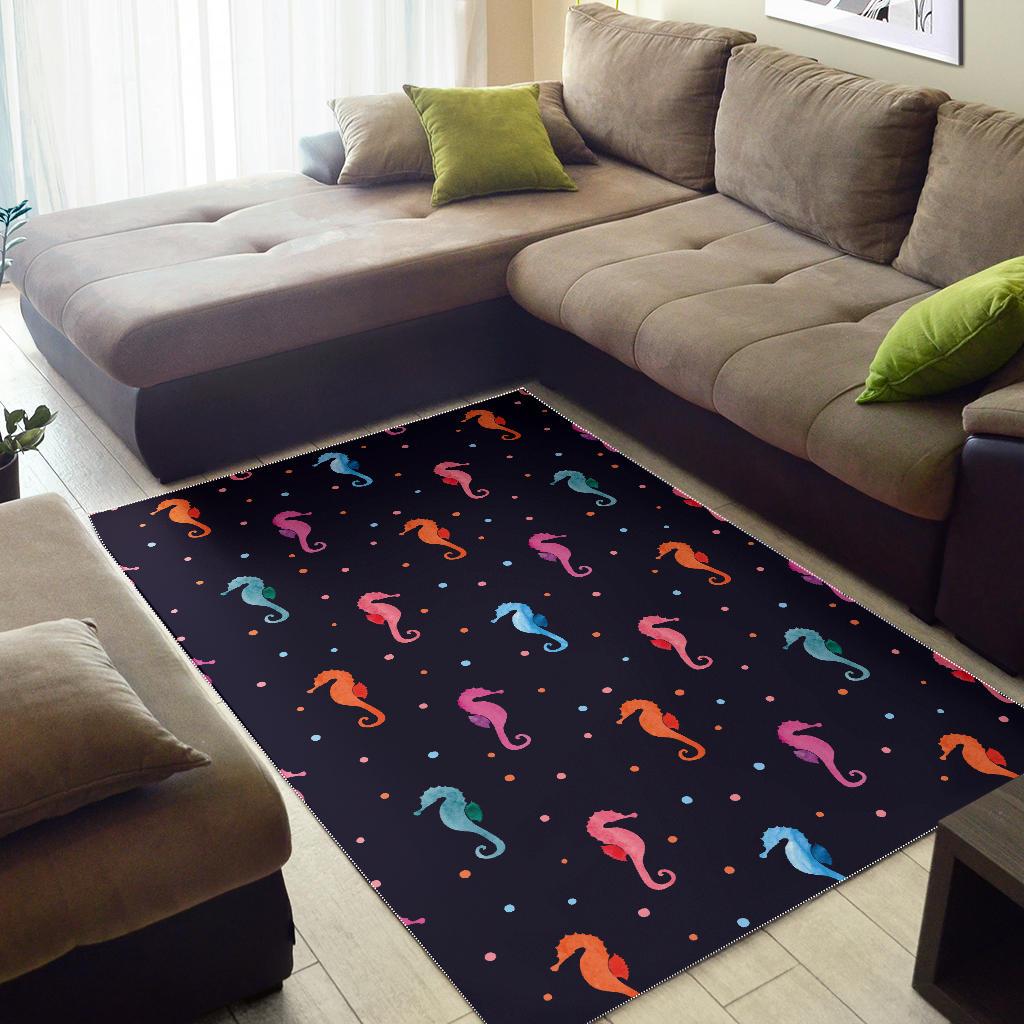 Watercolor colorful seahorse pattern Area Rug