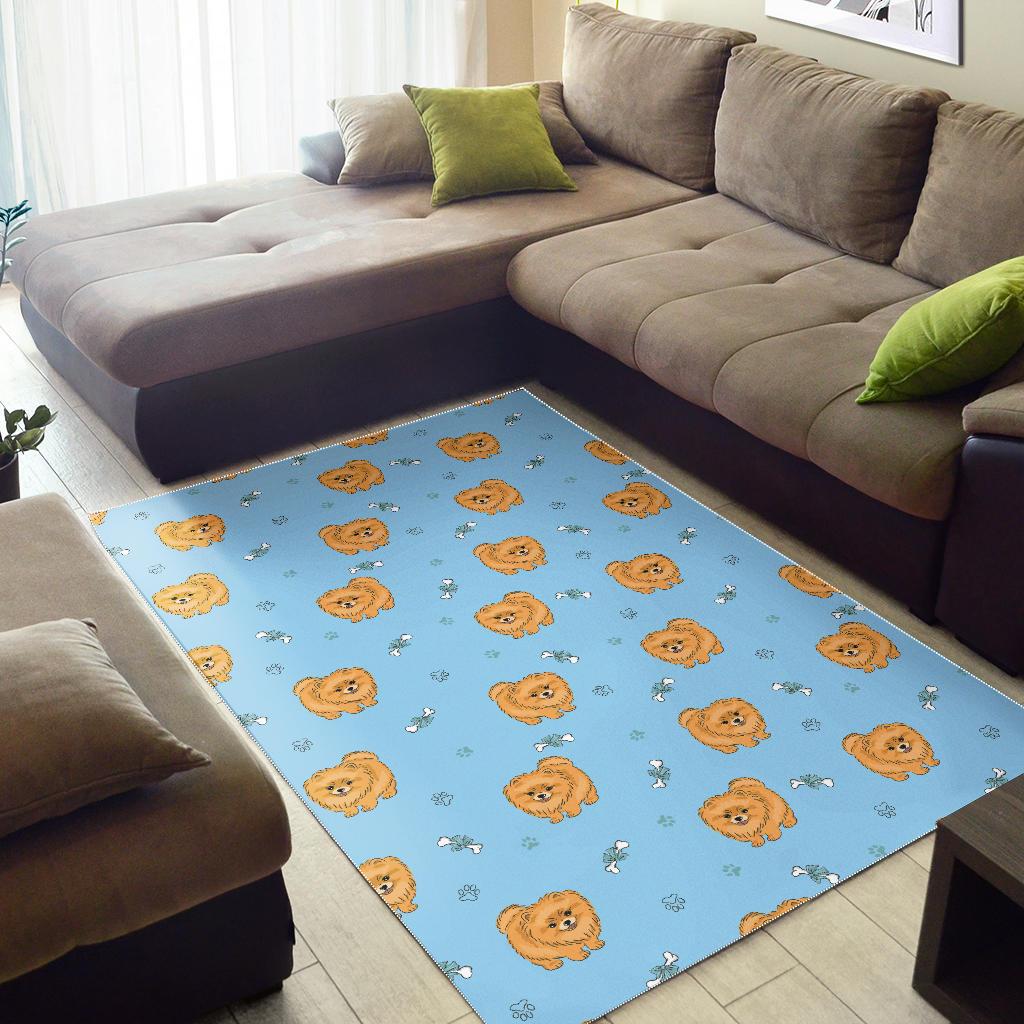 Brown cute pomeranian blue blackground Area Rug