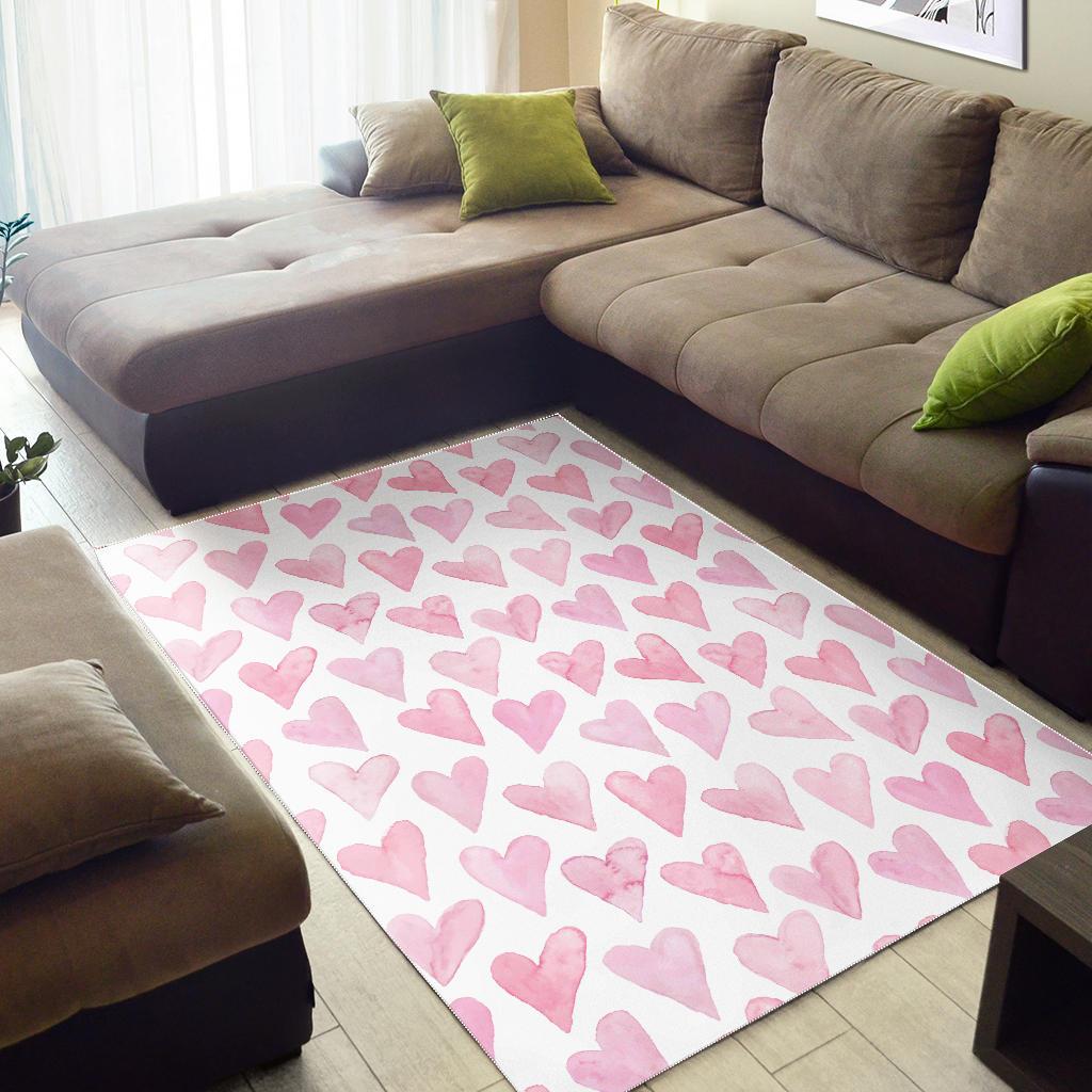 Watercolor pink heart pattern Area Rug