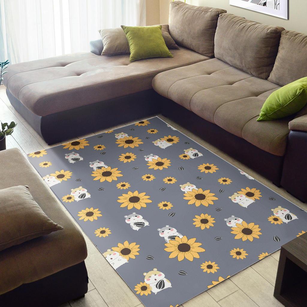 Cute hamster sunflower pattern background Area Rug