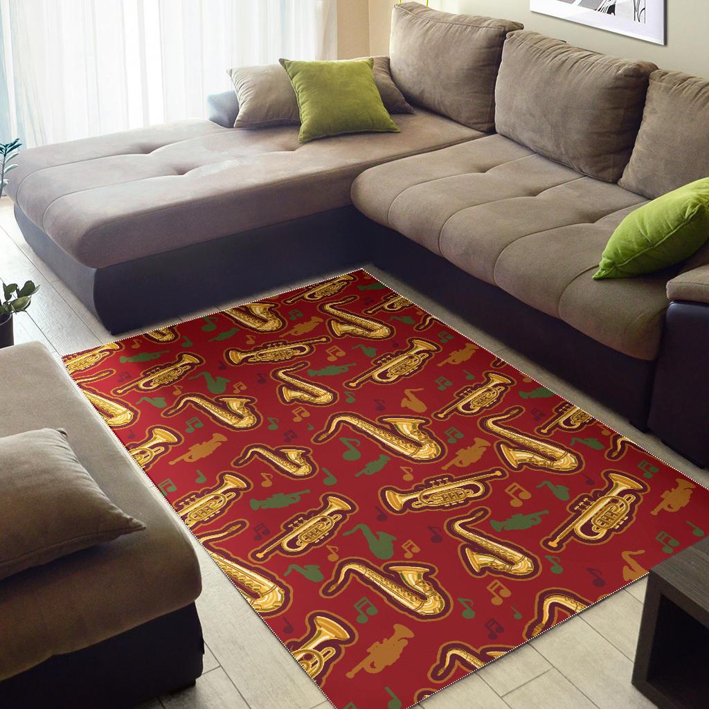 Saxophone cornet pattern red background Area Rug