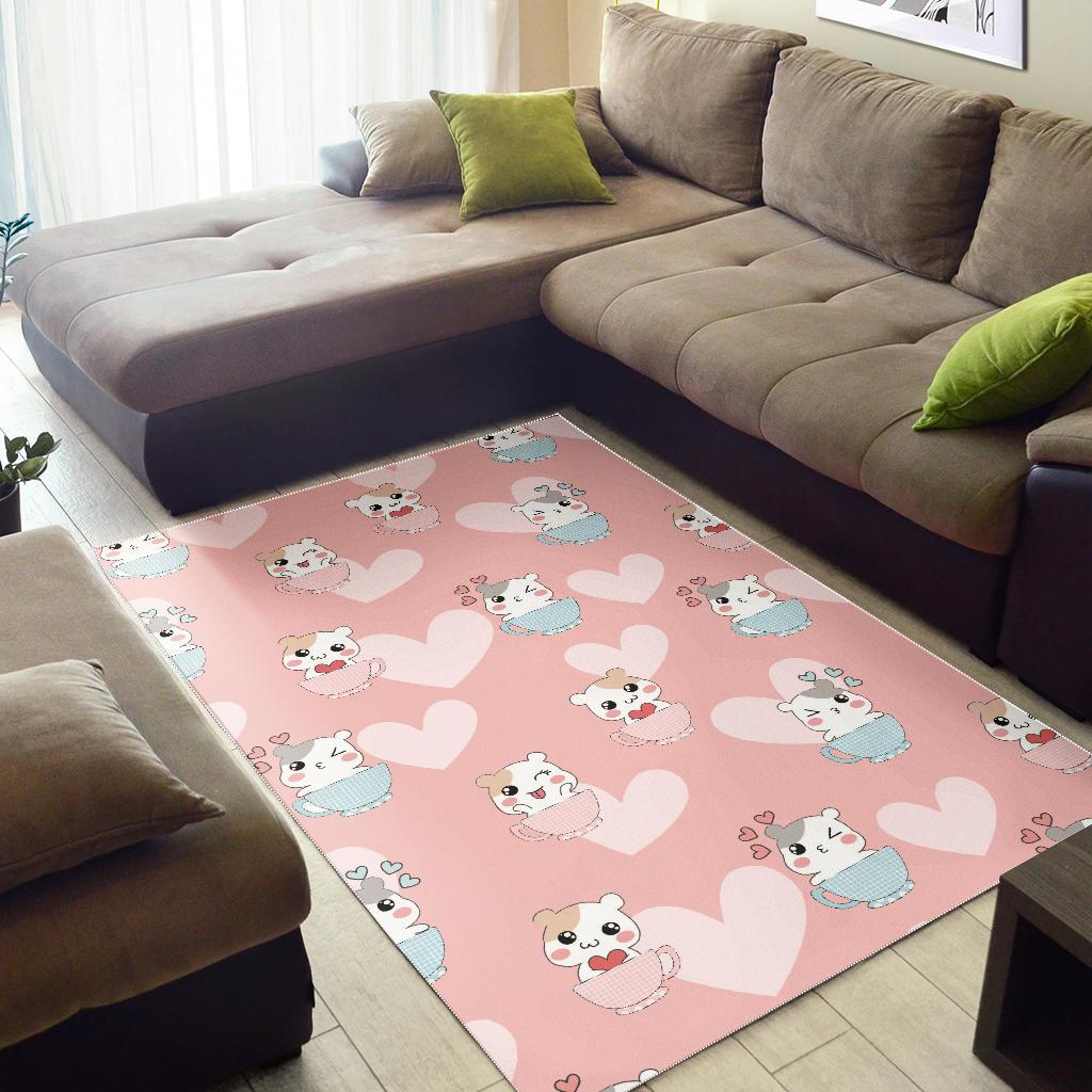 Hamster in Cup Heart Pattern Area Rug