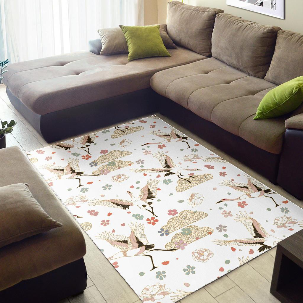 Beautiful Japanese cranes pattern Area Rug