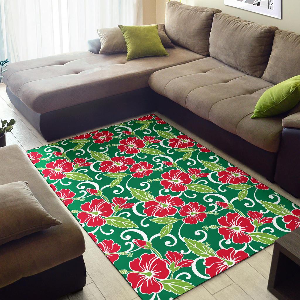 Red Hibiscus Pattern Print Design HB019 Area Rugs