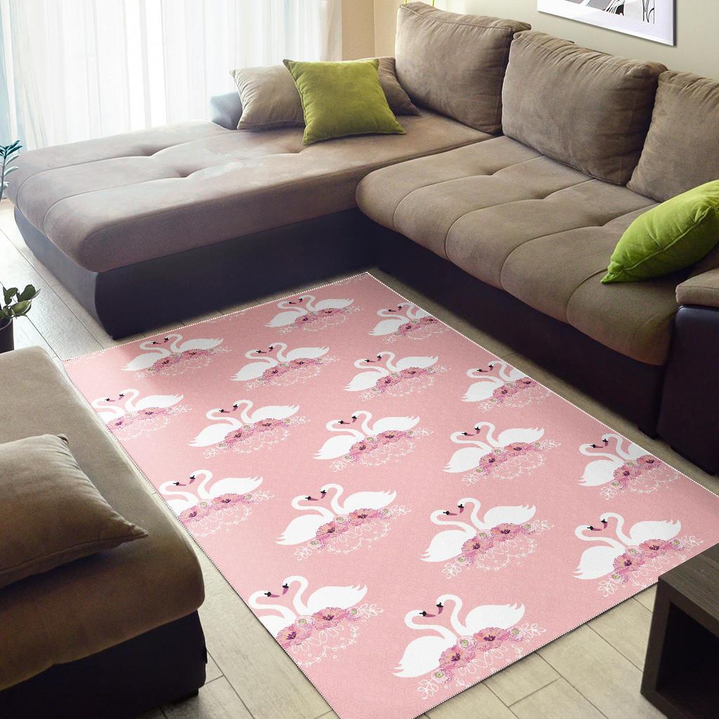 White swan and flower love pattern Area Rug
