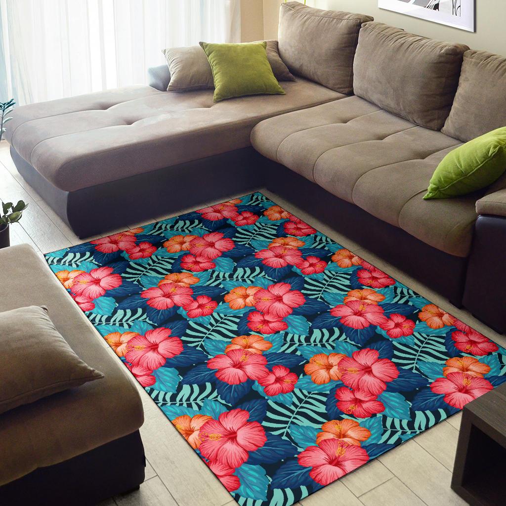 Red Hibiscus Pattern Print Design HB02 Area Rugs