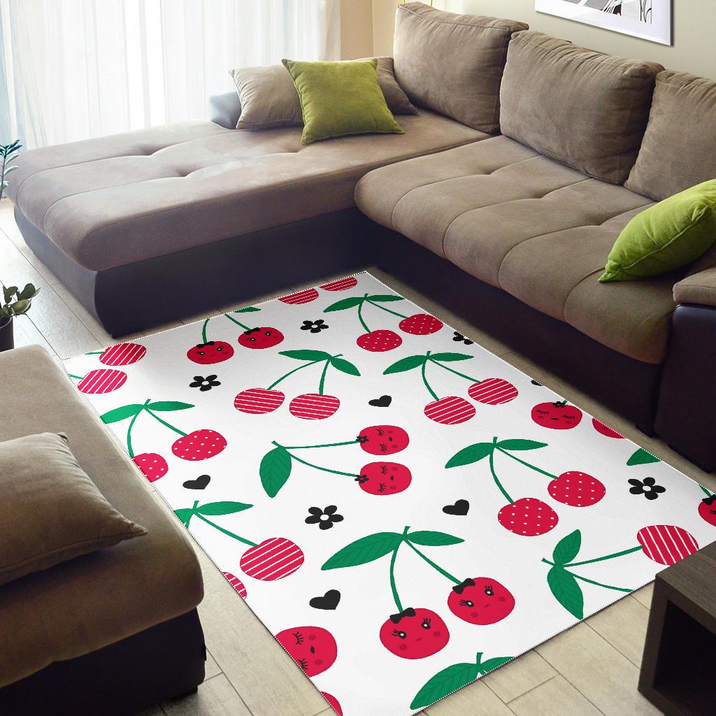 cherry pattern white background Area Rug